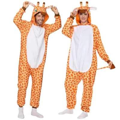 Abbildung von Spooktacular Creations Unisex Erwachsene Plüsch Pyjama Schlafanzug, Damen Herren Jumpsuit Giraffe Tier Kostüm Halloween Karneval Kostüm,XL