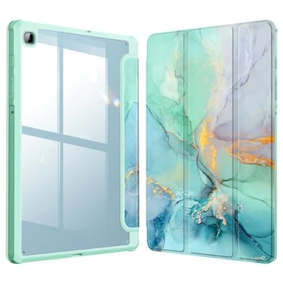 Abbildung von Fintie Hybrid Hülle für Samsung Galaxy Tab S6 Lite 10,4 Zoll 2024/2022/2020 Tablet Stoßfeste Schutzhülle mit Transparent Hartschale und Stifthalter, Smaragd Marmor
