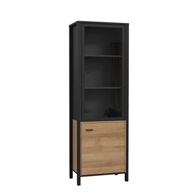 Abbildung von Forte HIGH ROCK Vitrine L/R mit 2 Türen, Holzwerkstoff, schwarz/Riviera Eiche, B x H T: 64,8 193,9 40,2 cm