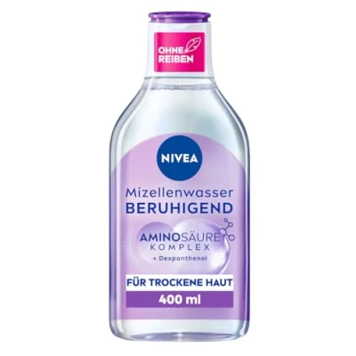 Abbildung von NIVEA Beruhigendes Mizellenwasser, Mizellen Reinigungswasser für sensible Haut, parfümfreies Gesichtswasser mit Dexpanthenol und Aminosäurekomplex, feuchtigkeitsspendende Gesichtsreinigung (400 ml)
