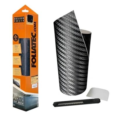 Abbildung von FOLIATEC Cockpit Designfolie Ultra Carbon Folie für Auto Fahrzeuginnenraum Außenspiegel Zierleisten, schwarz strukturiert, 152 x 20 cm