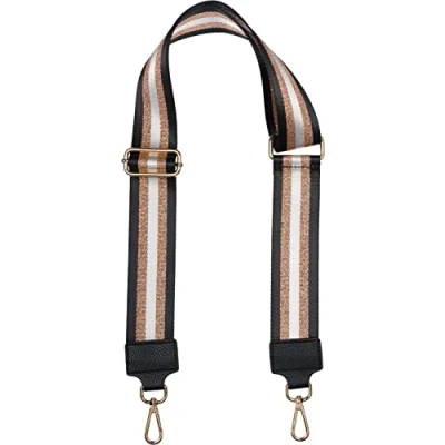 Abbildung von styleBREAKER Breiter Taschen Schulterriemen verstellbar mit Metallic Streifen Muster, Wechsel Taschengurt, Handyband, Handykette 02013029, Farbe:Schwarz Rosegold