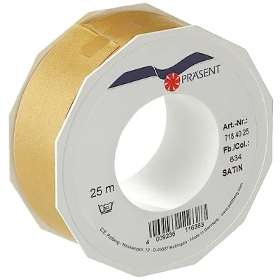 Abbildung von PRÄSENT C.E. Pattberg Satin Gold, 25 m Satinband zum Einpacken von Geschenken, 40 mm Breite, Geschenkband Dekorieren &amp; Basteln, Dekoband, Anlass