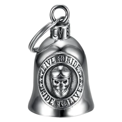Abbildung von Mocy Bell Clochette Moto Skull Live to Ride Guardian Gremlin Acier inoxydable Argent