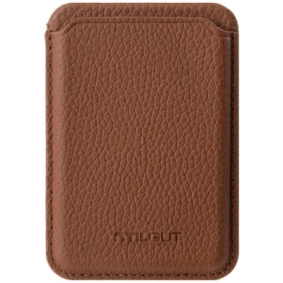 Abbildung von STILGUT Magnetischer Kartenhalter aus Leder Kompatibel mit MagSafe, Handy Kartenetui Magnet iPhone 15 14 13 12 Serie Cognac