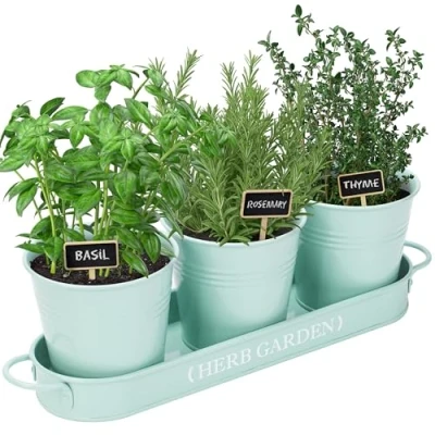 Abbildung von PERFNIQUE Indoor Herb Garden, Garden Planter for Indoor/Outdoor, Farmhouse Plant Pots, Windowsill Kit with Tray, Window Pots Plants (Mint)