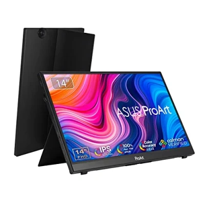 Abbildung von ASUS ProArt PA148CTV 14 Zoll tragbarer USB Touch Monitor Full HD 1920x1080, Calman, 100% sRGB, Typ C USB, Micro HDMI, Autorotation, Kickstand, Stativ Sockel IPS, 16:9, entspiegelt