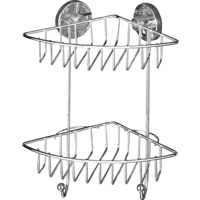 Abbildung von WENKO Vacuum Loc Eckregal 2 Etagen Bari, Eck Wandablage, Befestigen ohne Bohren mit Vakuum, Verchromtes Metall, 22,5 x 29,5 16 cm