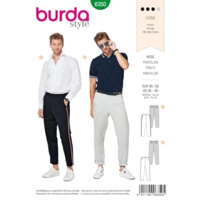 Abbildung von Burda Schnittmuster 6350, Hose [Herren, Gr. 46 56] zum selber nähen, ideal für Fortgeschrittene [L3]