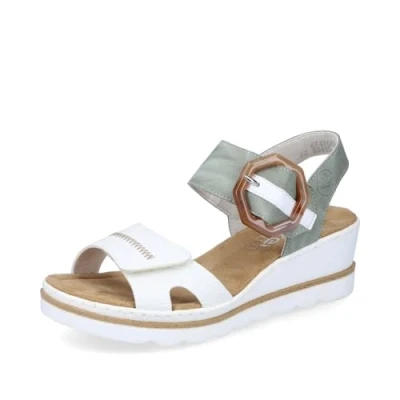 Abbildung von Rieker Damen Klassische Sandalen 67476, Frauen Sandalen,Sommerschuhe,Freizeitschuhe,offene Schuhe,Strandschuhe,Weiss Kombi (81),40 EU / 6.5 UK