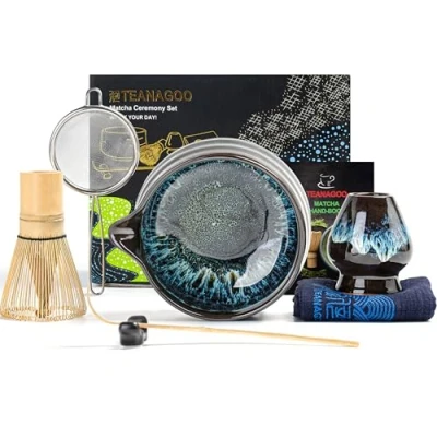 Abbildung von TEANAGOO Matcha Set, Besen, Schale with Ausgießer(Chawan), Junware Grün,Matcha Teeset für Frühstück/Matcha Latte,Geschenk Liebhaber,Matcha Besen und mit allem Zubehör