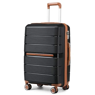 Abbildung von British Traveller Reisekoffer Mittelgroß Koffer Trolleys Hartschalenkoffer 100% PP Handgepäck mit 8 Spinnerräder Rollkoffer 66 * 43.3 28.5cm Suitcase TSA Schloss Neu Schwarz