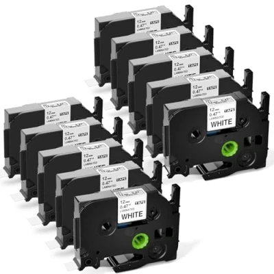 Abbildung von Upwinning Kompatibel mit Brother P touch Bänder 12mm x 8m TZe 231 TZe231 Schwarz auf Weiß Schriftband für Beschriftungsgerät Ptouch H105 1280 1010 1000 900, 10er Pack
