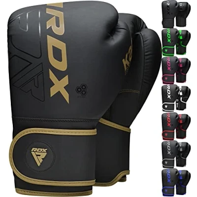 Abbildung von RDX Kinder Boxhandschuhe für Muay Thai Kickboxen Sparring, Maya Hide Leder Kara Junior Boxing Gloves, Sandsack Boxsack Punchinghandschuhe, Kickboxhandschuhe MMA Kampfsport Training Schwarz 6oz