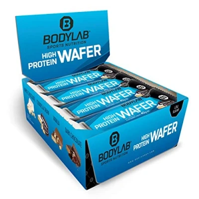 Abbildung von Bodylab24 High Protein Wafer 12x40g Waffel Snack Lecker knuspriger Eiweißriegel Cookies &amp; Cream