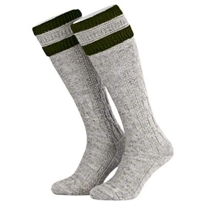 Abbildung von Piarini 45 46 1 Paar Herren Trachtenstrümpfe Trachtensocken Zopfmuster Trachtenstutzen Umschlag Wolle lang Nuss Olive Grün