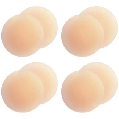 Abbildung von Gmumu® Ultra Dünne Damen Nippel Covers Wiederverwendbar und Selbstklebende Abdeckungen aus Silikon Aufkleber Nippelabdeckungen Rund, 8cm (Beige, 4)