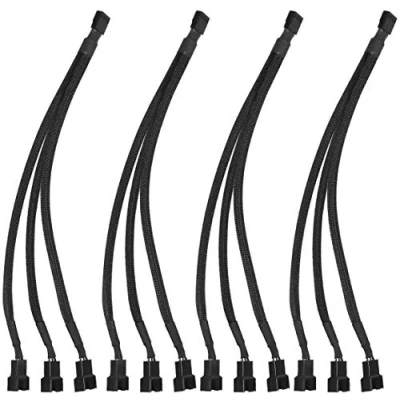 Abbildung von Hitopin Computer Lüfter Splitter 4 Pin PWM Verlängerung Lüfterkabel Sleeved Geflochten Verlängerungskabel Kabel Y Teiler Ventilator Energien 1 Bis 3 Konverter Für Hauptbox (Schwarz)