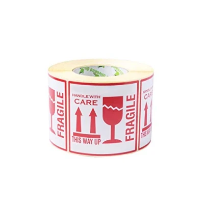 Abbildung von OliveBird 1,000 Aufkleber &quot;Fragile. This Way Up Handle With Care&quot;, Etiketten, groß 10 x CM White red Stück