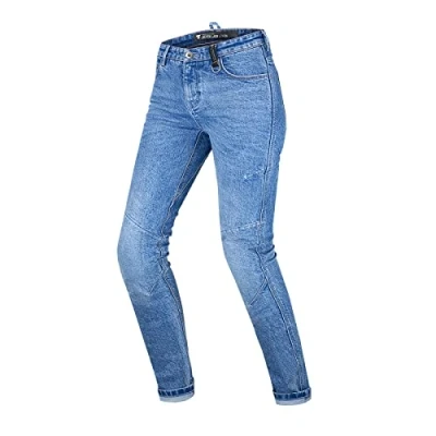 Abbildung von SHIMA DEVON Motorradjeans Belüftete Elastische Slim Fit Biker Motorradhose mit FiberQL Verstärkungen, Knie und Hüftprotektoren (Blau, 32)