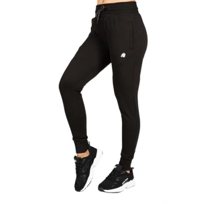 Abbildung von Gorilla Wear Marion Sweatpants Schwarz Bodybuilding Sport Alltag Freizeit mit Logo Aufdruck leicht und bequem für optimale Bewegung aus Polyester Baumwolle, XS