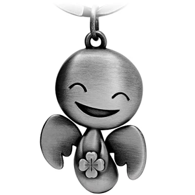Abbildung von FABACH Schutzengel Schlüsselanhänger Happy mit Kleeblatt Glücksengel aus Metall Viel Erfolg Glücksbringer Auto Engel Anhänger Geschenk Glück