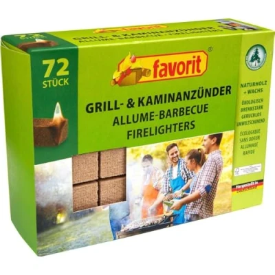 Abbildung von Favorit Anzünder für Grill, Kamin; Echtholz und Wachs, besonders brennstark, Brenndauer ca. 8 10 Minuten; 72 Stück 1828