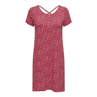 Abbildung von ONLY Damen Lockeres Shirtkleid Mini Basic Kurzarm Sommer Dress Rücken Ausschnitt Schnürung ONLBERA, Farben:Rot, Größe:XS