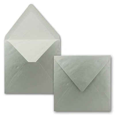 Abbildung von 25x Briefumschläge Quadratisch 16 x cm Silber Metallic Umschläge mit weißem Seidenfutter Kuverts ohne Fenster &amp; Nassklebung Für Einladungskarten zu Hochzeit und Geburtstag