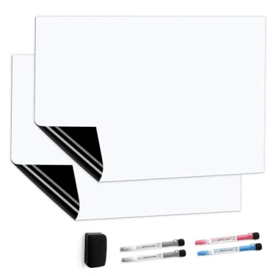 Abbildung von CUHIOY Whiteboard Magnetisches Kühlschrank Magnettafel 2 Pcs 50x30CM für Familie Küche Einkaufsliste,Menü Memo Erinnerung Notiz Planer,Kinder Abwischbar Flexible Magnet White Board,4 Markers 1Radierer