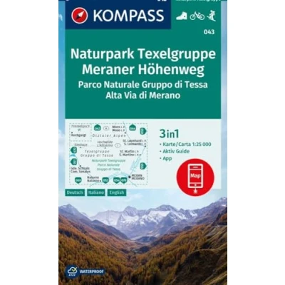 Abbildung von KOMPASS Wanderkarte 043 Naturpark Texelgruppe, Meraner Höhenweg, Parco Naturale Gruppo di Tessa, Alta Via Merano 1:25.000: 3in1 Wanderkarte, mit ... in der App. Fahrradfahren. Skitouren.