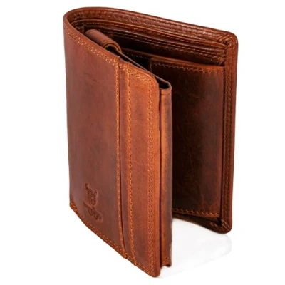Abbildung von MATADOR Geldbörse Herren Geldbeutel Leder mit RFID Schutz Portmonee Portemonnaie Brieftasche Vintage Braun