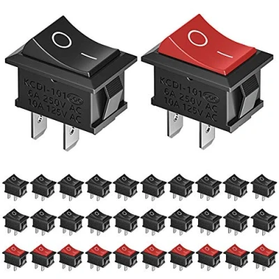 Abbildung von KeeYees 30 Stücke Druckschalter AC 6A / 250V 10A 125V, 20 Stück 2 Polig Boot Schwarz Kippschalter + 10 Rot SPST EIN/Ausschalter