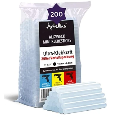 Abbildung von Artellius Heissklebesticks (Großpackung mit 200 Stück) Heißklebestifte 100mm x 7mm Kompatibel den Meisten Klebepistolen Transparente Heissklebestift für Heimwerken Reparieren Dekorieren