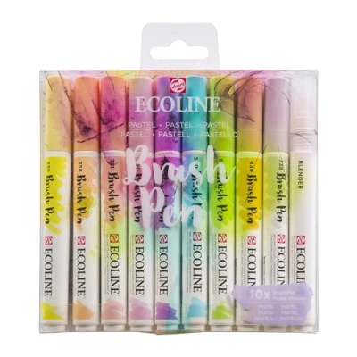 Abbildung von Ecoline Set mit 9 pastellfarbenen Pinselstiften und 1 Mischstift