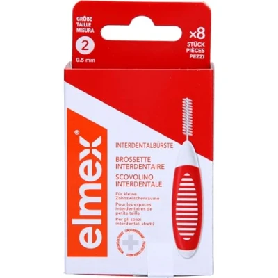 Abbildung von elmex Interdentalbürste rot (Größe 2, 0,50mm), 1 x 8 Stück Interdentalbürsten für die Reinigung kleiner Zahnzwischenräume