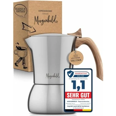 Abbildung von Morgenheld Premium Edelstahl Espressokocher klein für 6 Tassen 300 ml Espressokanne induktionsgeeignet Espressomaker Induktion Espressomaschine Mokkakocher Induktionsherd Gasherd Mokkakanne