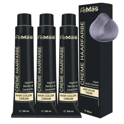 Abbildung von FemMas Haarfarbe Pure &amp; Mix 3x Silber I Creme mit Arganöl, Keratin Ceramiden Als dauerhafte Haarfärbung oder Tönung für strahlende, haltbare Farbergebnisse 100 ml