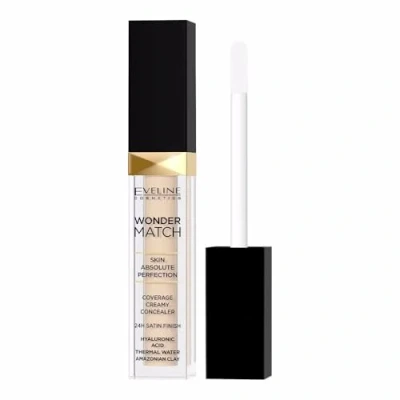 Abbildung von Eveline Cosmetics Wonder Match Liquid Concealer Nr. 05 Porzellan Feuchtigkeitsspendender &amp; Anti Aging mit Hyaluronsäure, Thermalwasser Amazonischer Tonerde 7 ML