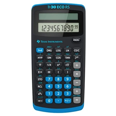 Abbildung von Texas Instruments TI 30 ECO RS Schulrechner, Technisch Wissenschaftlich (Einzeiliges 10 stelliges Display, Solarbetrieb) Schwarz