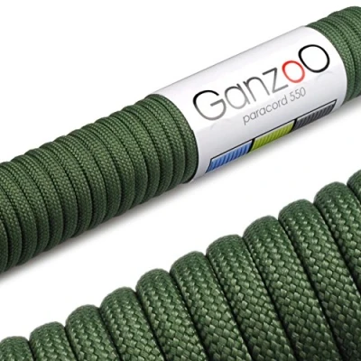 Abbildung von Ganzoo Paracord 550 Seil Army Green 4mm Schnur Typ 3, Nylon &amp; Polyester, ideal für Basteln von Hundeleine Halsband Armband/Camping Survival und Outdoor 30 Meter Allzweckseil 7 Innenstränge