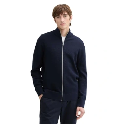 Abbildung von TOM TAILOR Denim Herren Strickjacke mit Reißverschluss aus Baumwolle, 10668 Sky Captain Blue, M