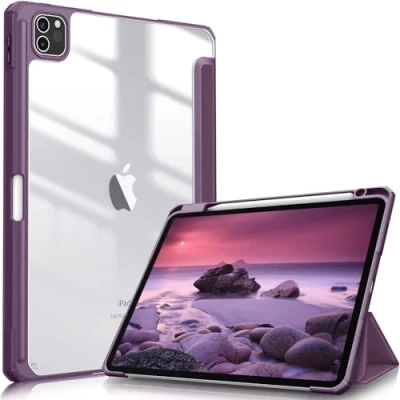 Abbildung von Fintie Hybrid Hülle für iPad Pro 11 2022/2021 (3./4. Generation) mit Stifthalter Stoßfeste Schutzhülle transparenter Hartschale auf der Rückseite 2020/2018, Lila