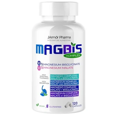 Abbildung von Magnesium Malat + Bisglycinat 120 kapseln MagBis Chelatiertes (Magnesium Glycinat) 500 Mg malate J.Armor Glutenfrei
