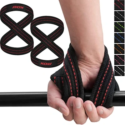 Abbildung von RDX Zughilfen Krafttraining Bodybuilding, Figure 8 Kreuzheben Gewichtheben Handgelenkschutz Griff, Gepolstert Powerlifting Fitness Weight Lifting Straps, Frauen Männer Deadlift Pull up Grip