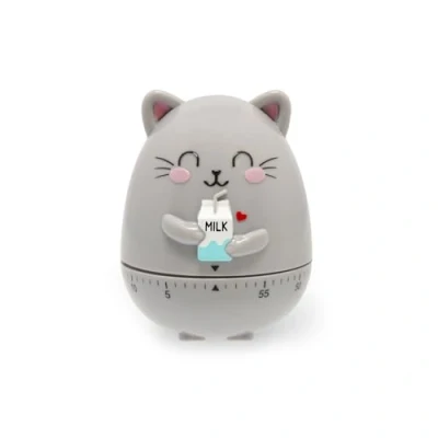 Abbildung von Legami Küchentimer, Kitty Thema, manuell einstellbar, 60 Minuten, ohne Batterie, Durchmesser 6 cm, Höhe 8 Grau