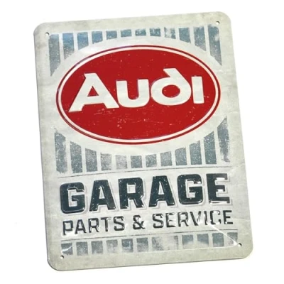Abbildung von Audi A8 8973 Blechschild Pflaume Oval Logo GARAGE Schriftzug 3D Prägung Schild, Größe: 20x15cm