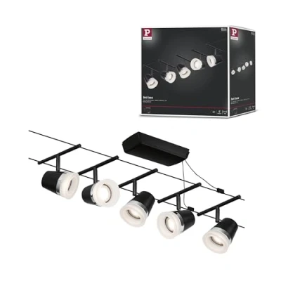 Abbildung von Paulmann 94463 CorDuo Seilsytem Set Cone DC max. 5x10 Watt erweiterbar Schwarz matt Drahtseil Kunststoff GU5,3 Drahtseilsystem ohne Leuchtmittel