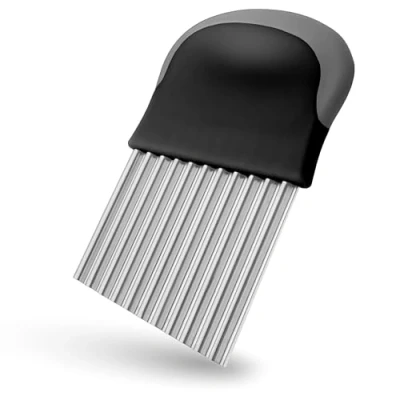 Abbildung von Villkin Wellenschneider für Gemüse und Obst Riffelmesser aus Edelstahl die schönsten Schnittmuster Spülmaschinenfest (1x Schwarz Grau)