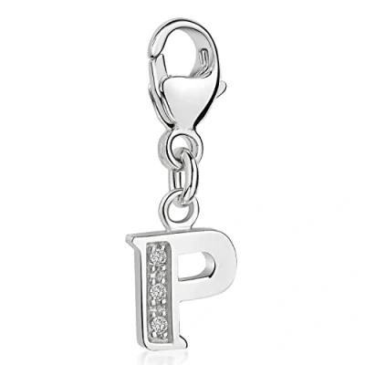 Abbildung von Materia Buchstabe P Anhänger Silber 925 mit 3 Zirkonia Alphabet Charms C66